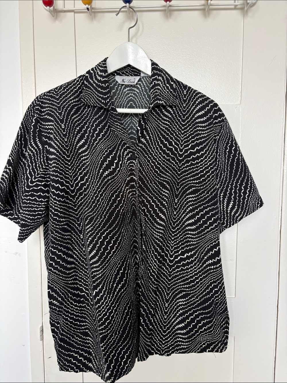 Black & White Short Sleeve Button-Down Shirt